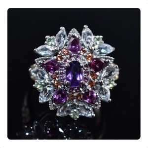 Amethyst, Aquamarine, Peridot, Rhodolite Garnet & Sapphire Ring